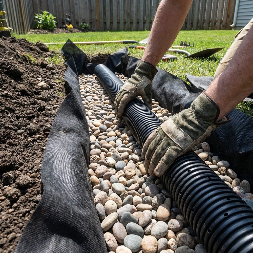 BLC Yardworks french drain installation in progress