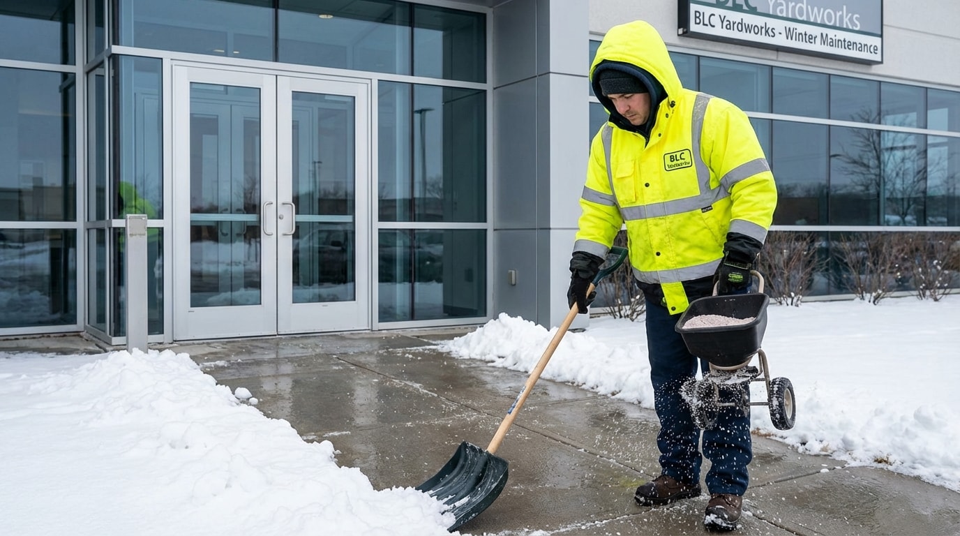 BLC Yardworks Silverado snow plow truck in action