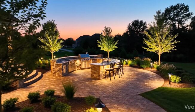 Luxury Patio Flyover At Dusk E - BLC Yardworks Yorkville, IL